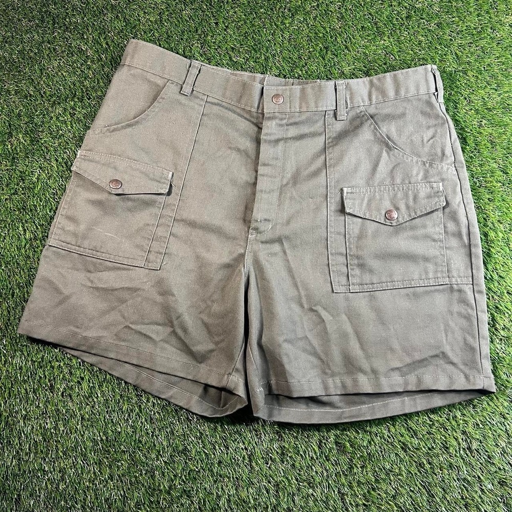 Vintage Boy Scouts BSA Cargo Utility Shorts Olive Green Tagged 38 Fits 36 Men